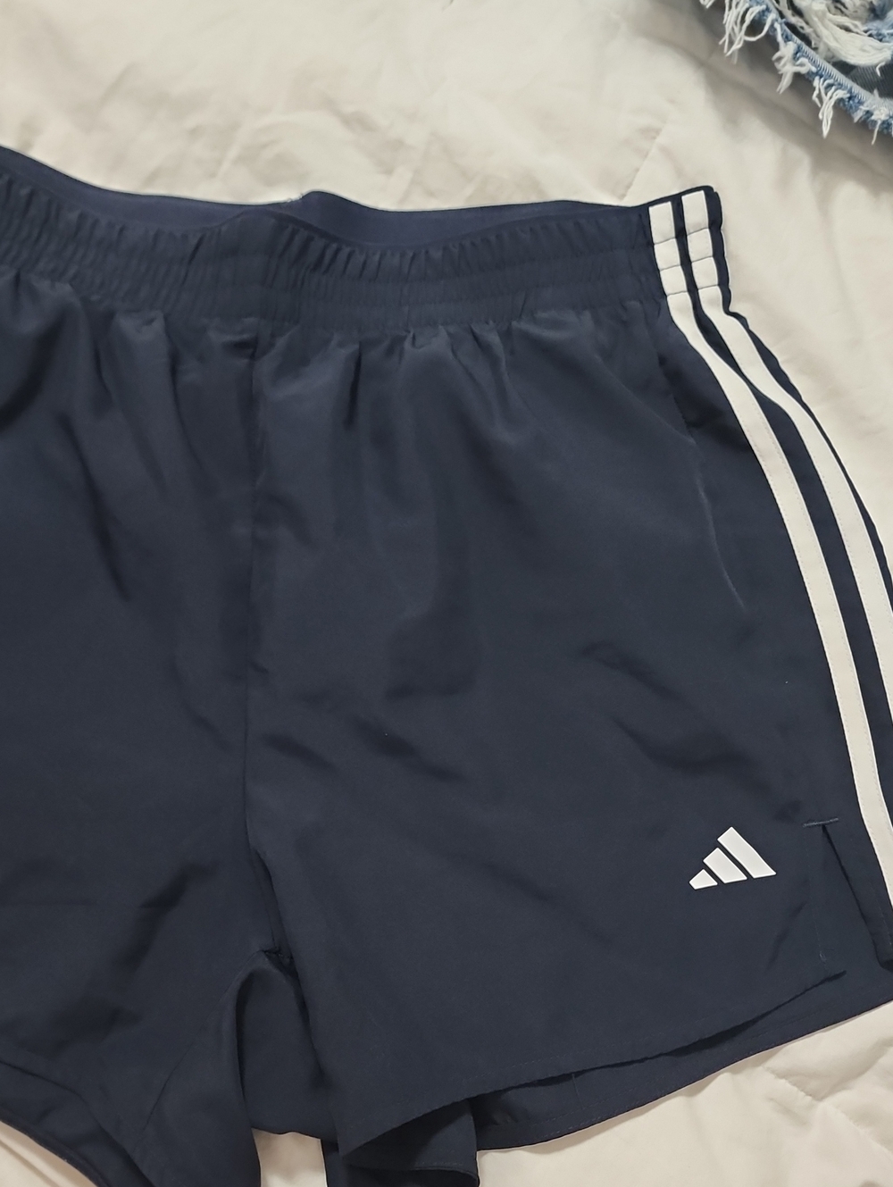 adidas Navy Athletic Shorts with White Three-Stripes